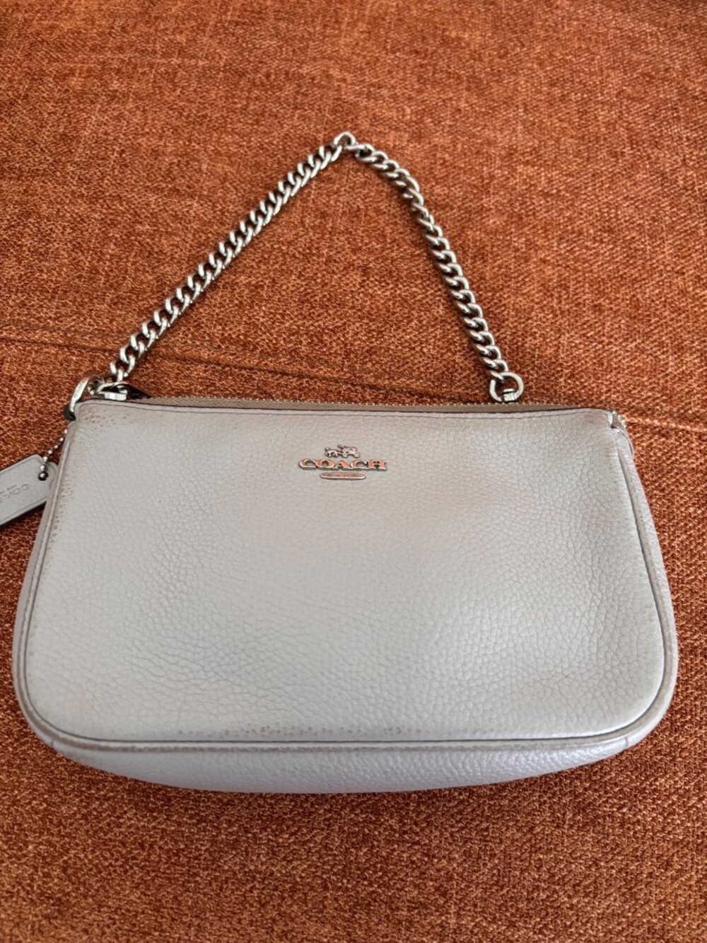 COACH Nolita Wristlet Bag Pebbled Leather Chain Clutch Neutral Nude - Picture 11 of 12
